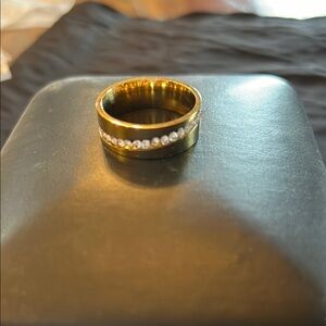 Elegant Gold and Silver Band with Pearl Accents